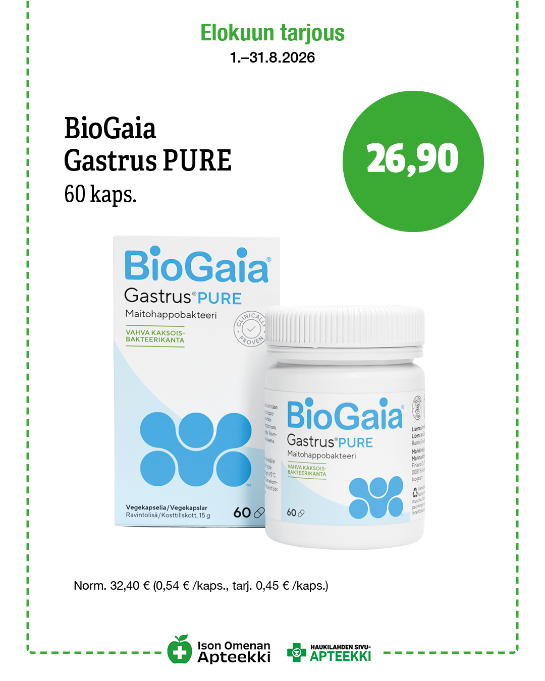 BioGaia Gastrus PURE 60 kaps. Ison Omenan Apteekki
