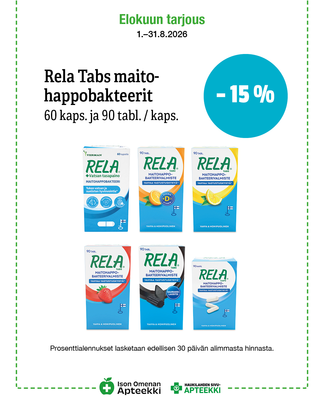 Rela Tabs maitohappobakteerit 60 kaps. ja 90 tabl./kaps. Ison Omenan Apteekki