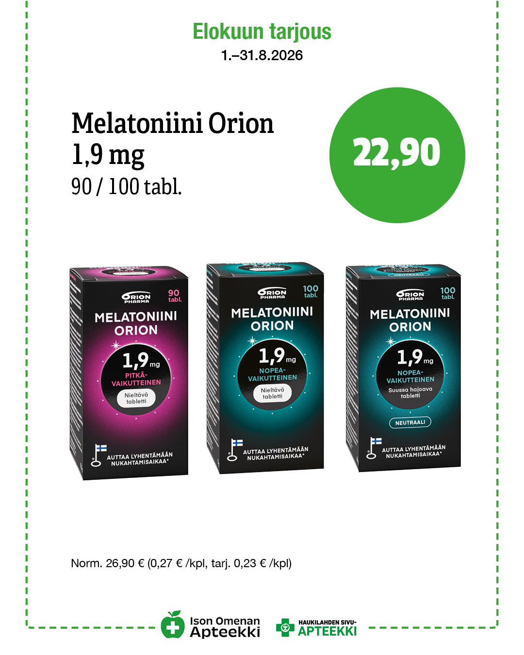 Melatoniini Orion 1,9 mg 90/100 tabl. Ison Omenan Apteekki