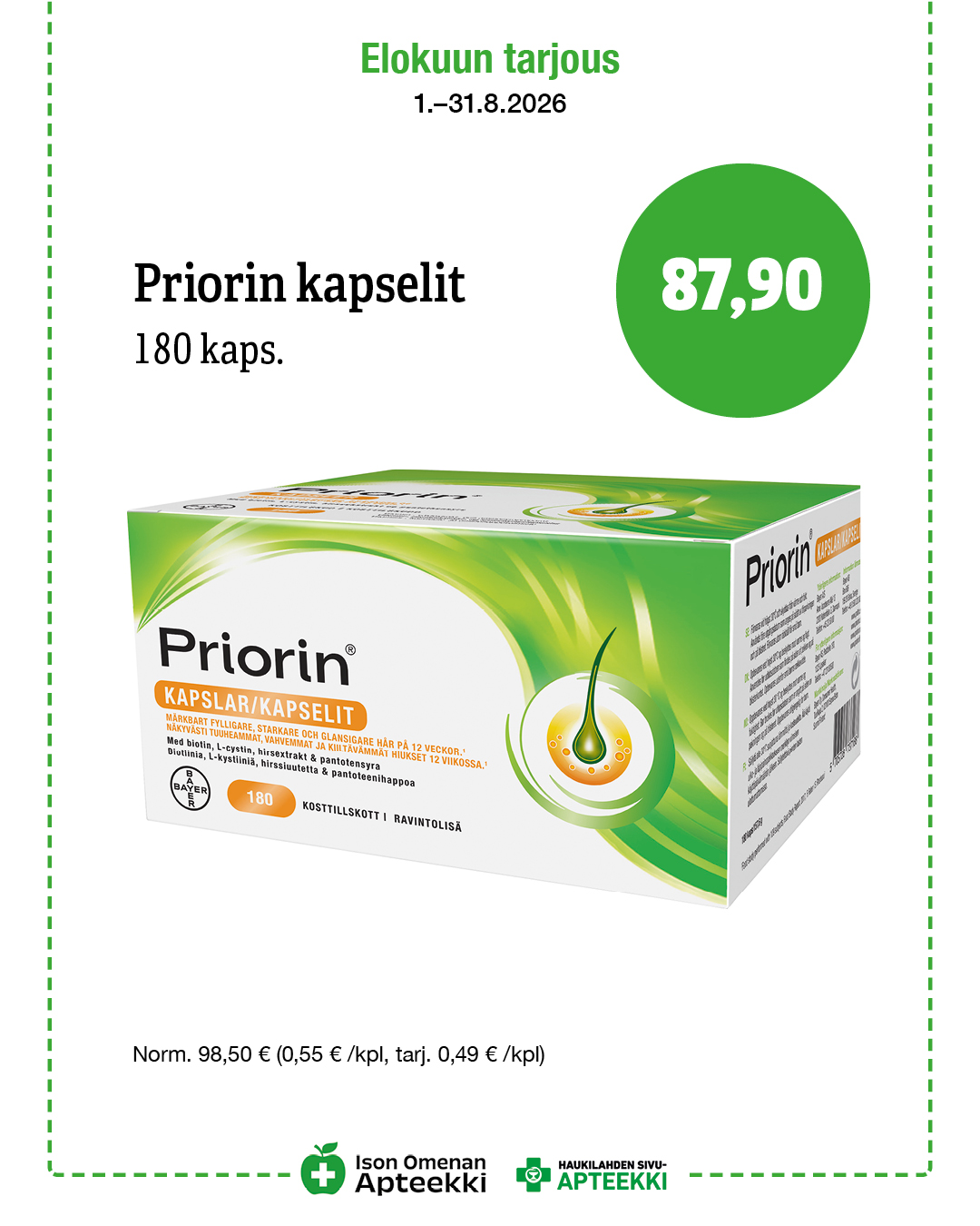 Priorin kapselit 180 kaps. Ison Omenan Apteekki