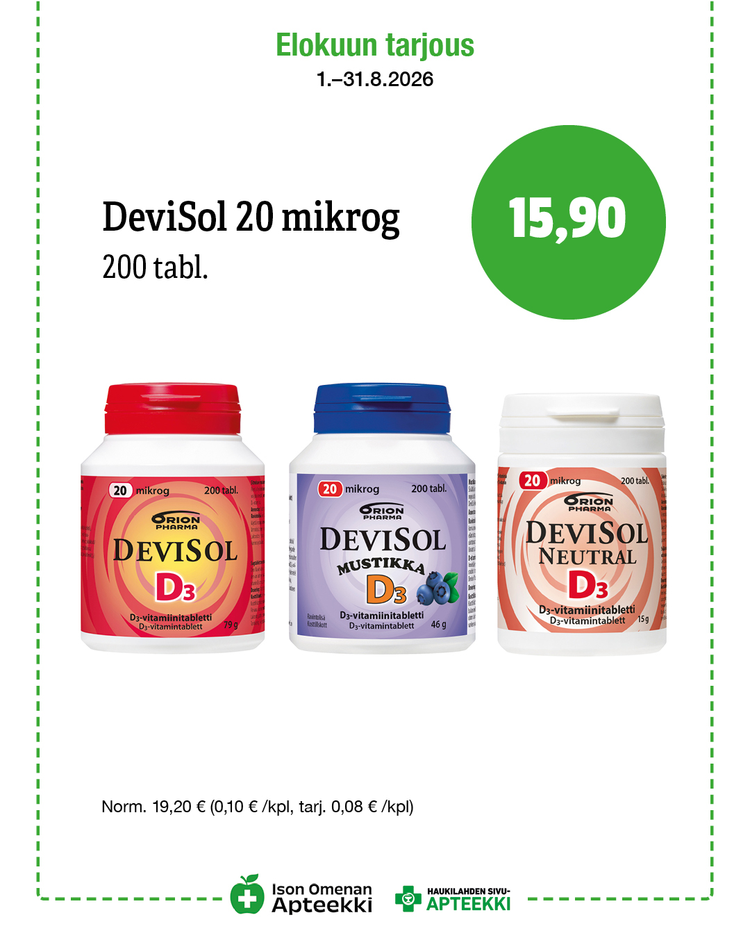 Devisol 20 mikrog. 200 tabl. Ison Omenan Apteekki