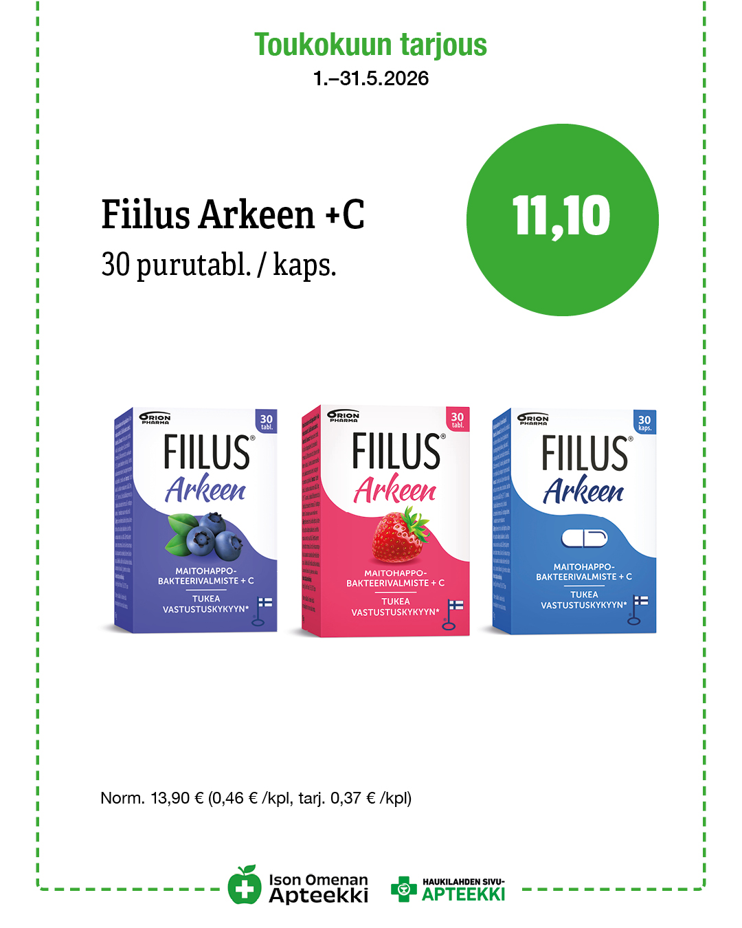 Fiilus arkeen +C 30 purutablettia Ison Omenan Apteekki