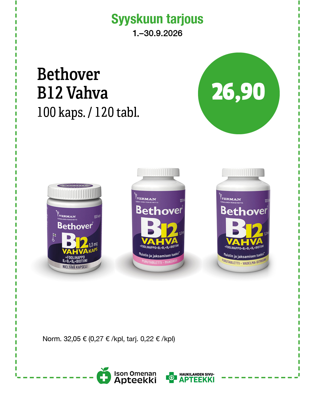 Bethover B12 Vahva 100/120 tabl. Ison Omenan Apteekki