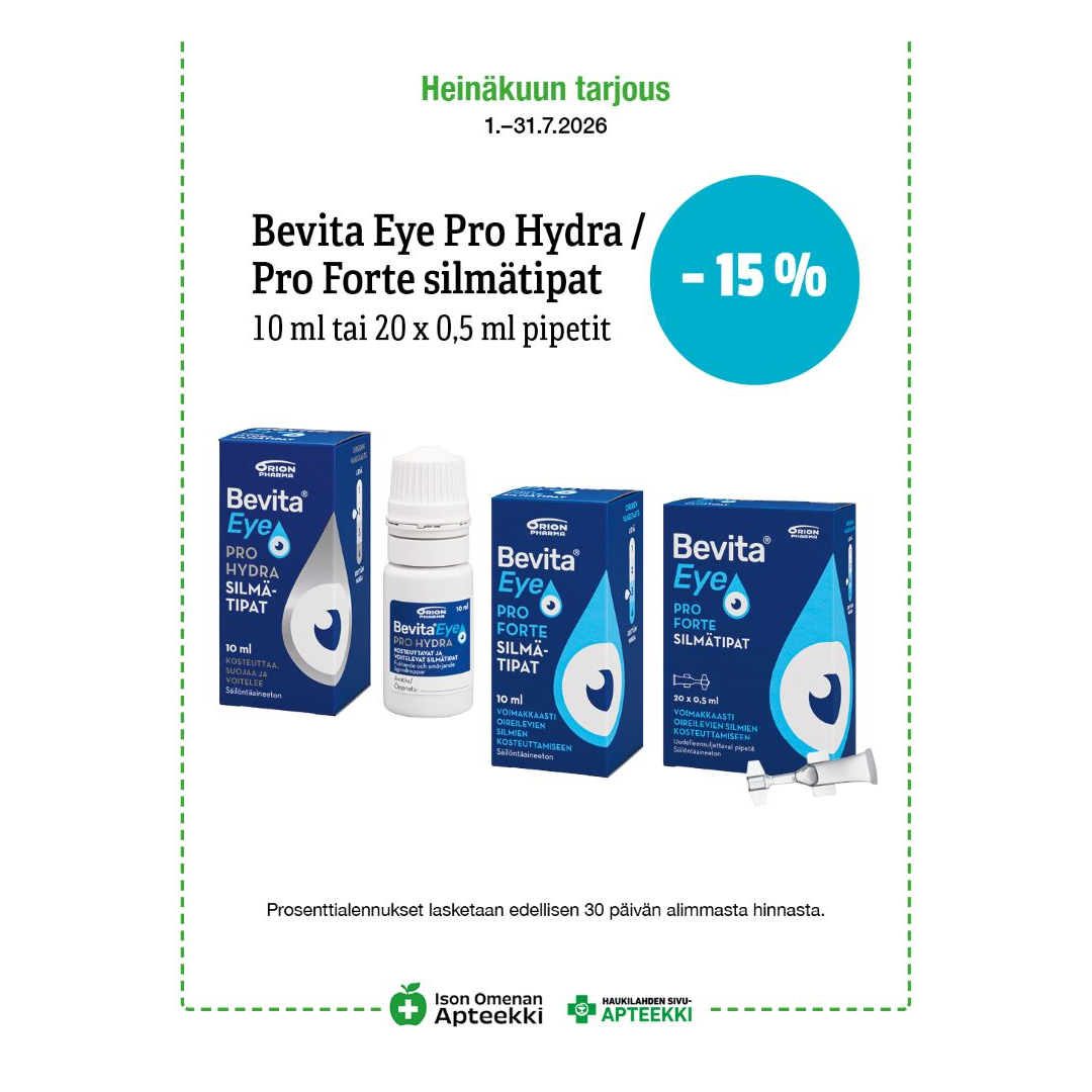 Bevita eye pro hydra ja pro forte silmätipat Ison Omenan Apteekki