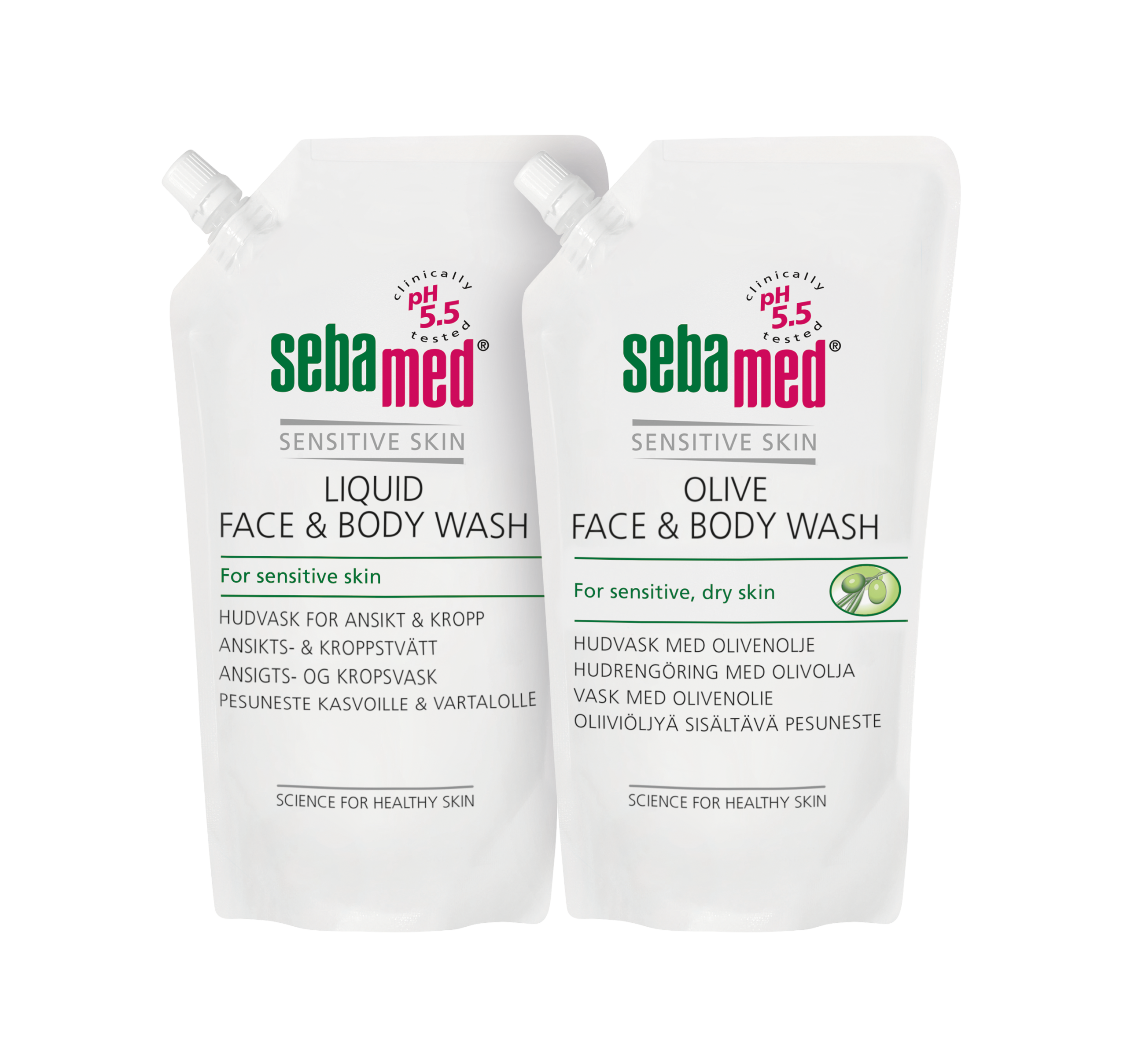 Sebamed Face & Body Wash Liquid tai Olive 1000ml täyttöpussi 15,90 € Ison Omenan Apteekki