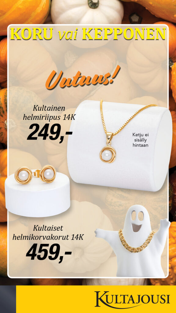 UUTUUS! Kultainen helmiriipus 249 €, helmikorvakorut 459 € Kultajousi