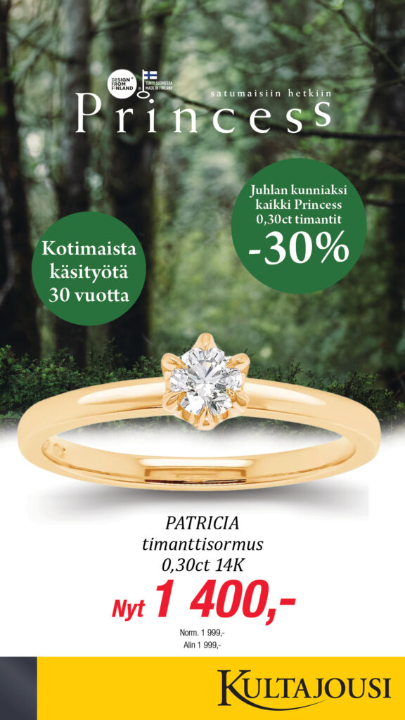 Patricia-timanttisormus nyt 1 400 € Kultajousi