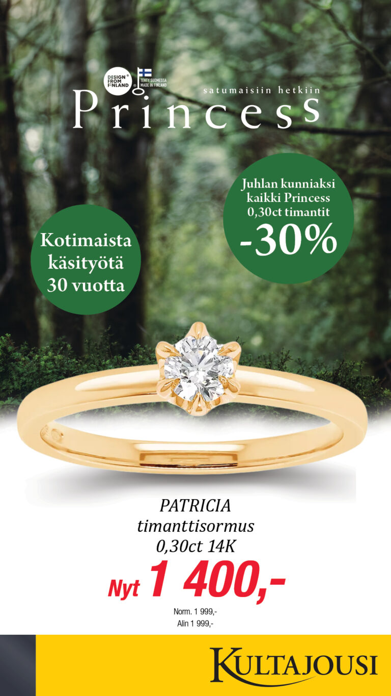 Patricia-timanttisormus nyt 1 400 € Kultajousi