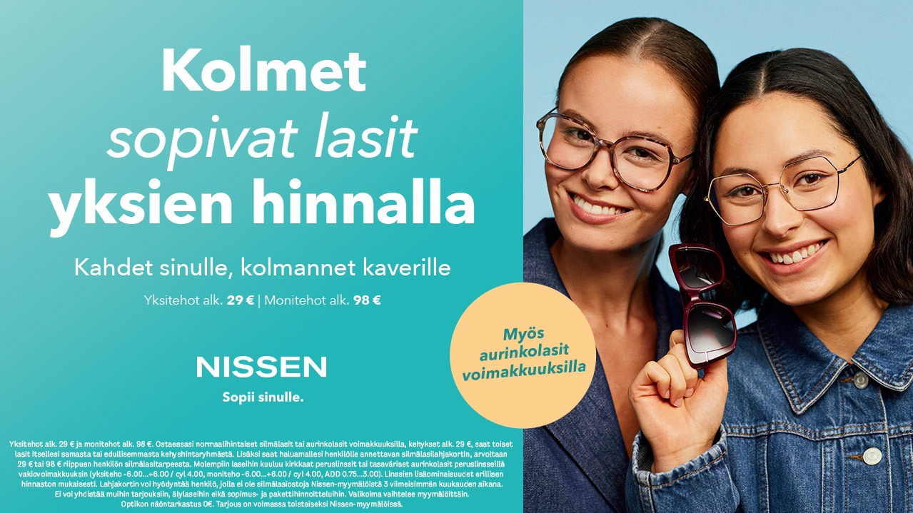 Kolmet sopivat lasit yksien hinnalla! Nissen