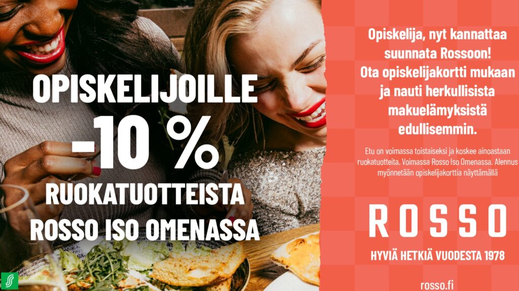 Opiskelijoille -10% ruokalistan annoksista Rosso
