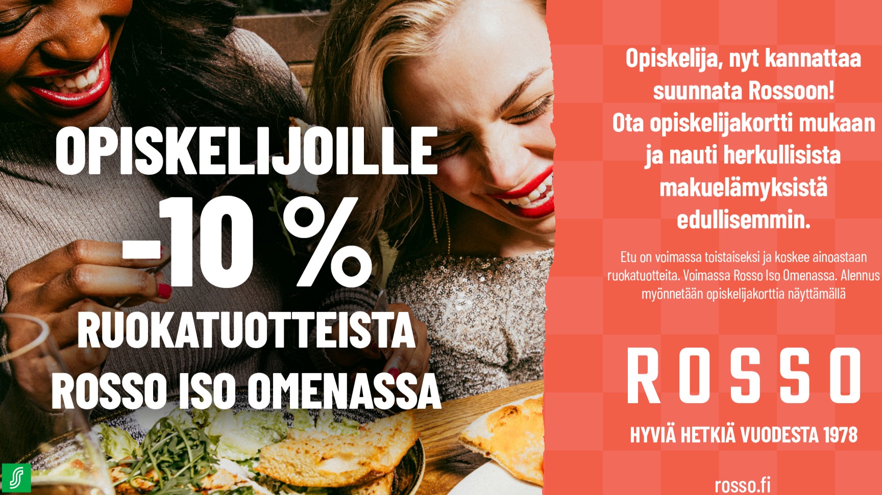 Opiskelijoille -10% ruokalistan annoksista Rosso