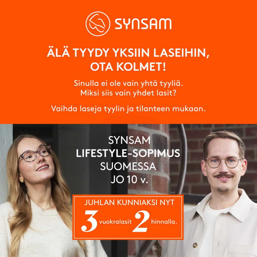 Juhlan kunniaksi nyt 3 vuokralasit 2 hinnalla. Synsam